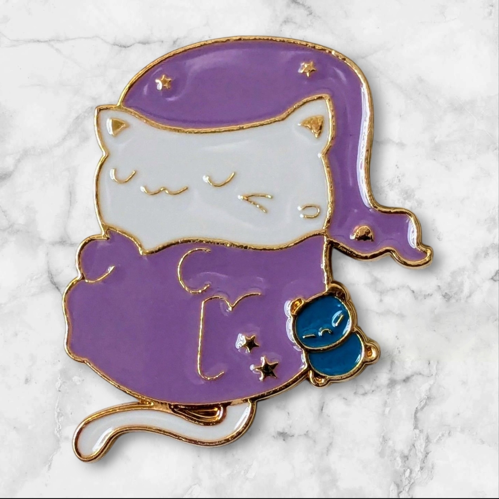 Purple and White Cat Enamel Pin